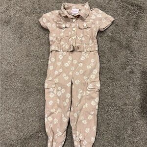 Little Lass Tan and White Bodysuit with Ruffled Collar